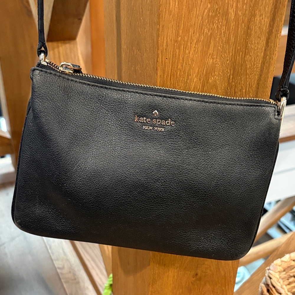 Kate Spade Leather “Sadie North South” Black Crossbody gold hardware